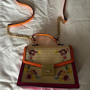 Aldo Poldice Satchel Beige Orange and Fuchsia